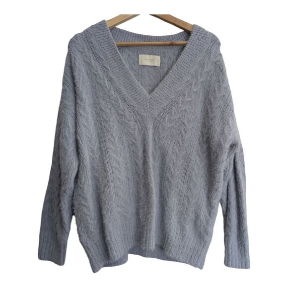 Lucky Brand V-Neck Relaxed Fit Eyelash Sweater softer-than-soft sz S blue cable - Picture 5 of 11